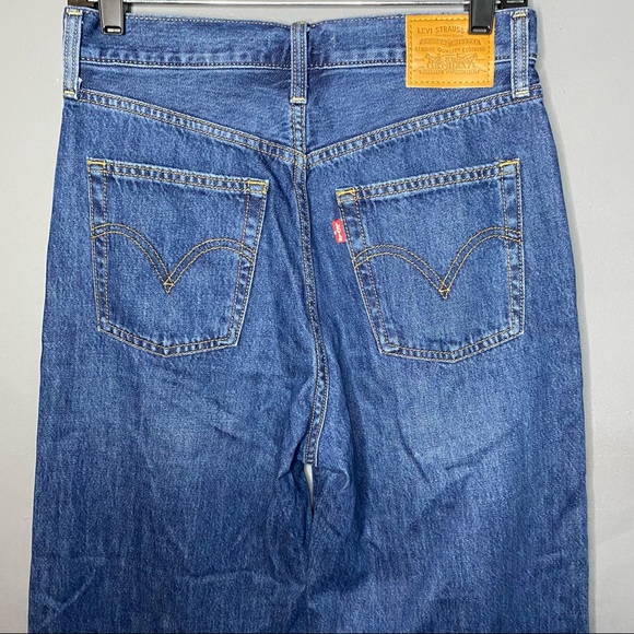 LEVIS RIBCAGE STRAIGHT WIDE LEG HIGH RISE BUTTON FLY RAW HEM JEANS - Picture 5 of 9